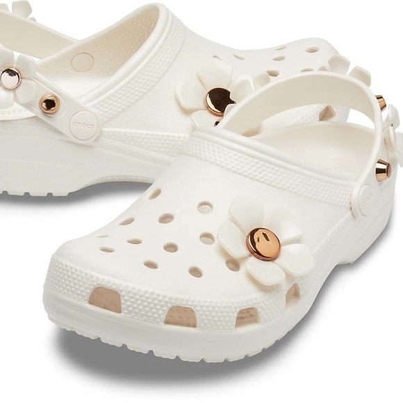 metallic blooms crocs